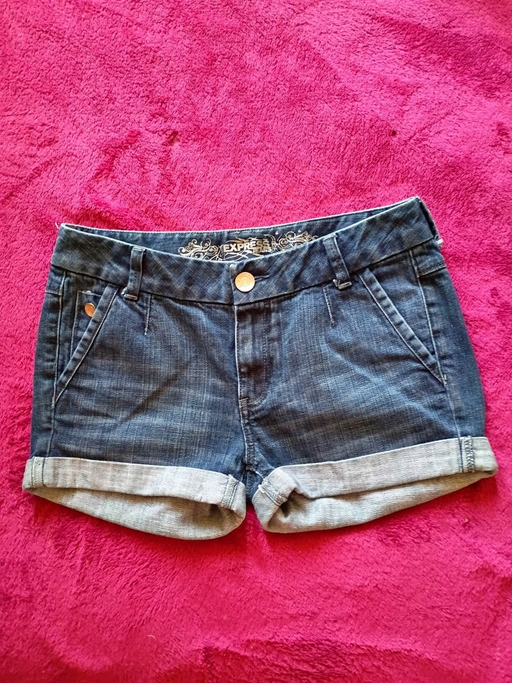 Express Jeans Dark Wash Denim Shorts